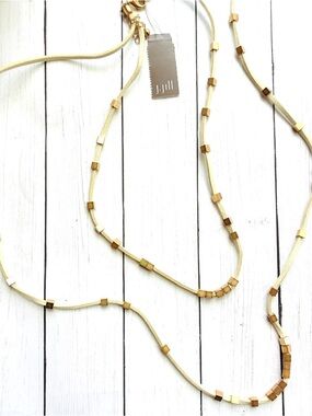 NEW NWT J. Jill Cream Suede Gold Cube Bead Layered Necklace $49 Retail Tag
